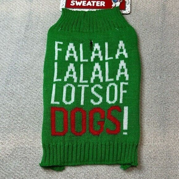 Falalala Lots of Dogs Pet Christmas Holiday Sweater NWT Size Medium Green Puppy - Picture 2 of 9